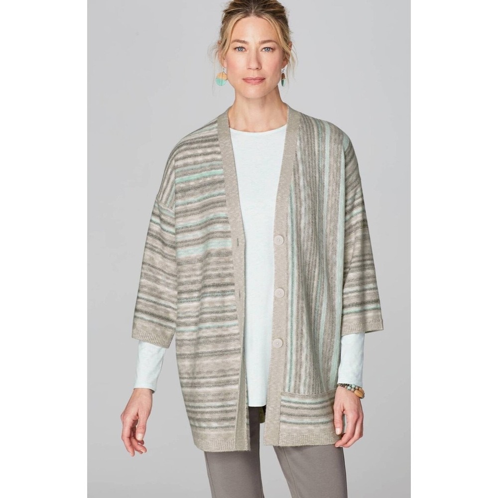 J Jill Pure Jill Striped Cardigan Size SP Grandmacore Comfort Casual Grandpacore